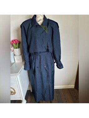 Repertoire Vintage Navy Blue Women's Trench Coat Size 12
